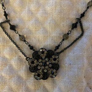 Black Crystal Flower Necklace
